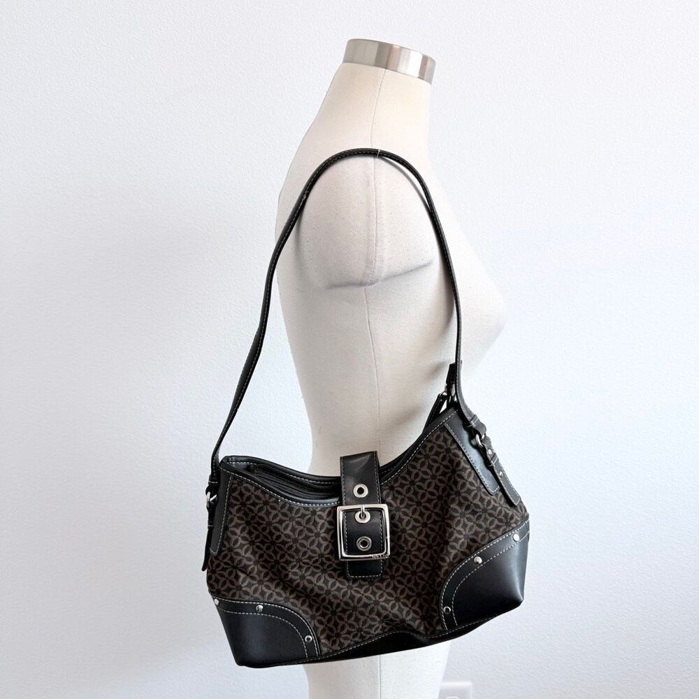 Relic Black Brown Jaquard Purse Shoulder Leather Y2K Satchel Buckle Rivet